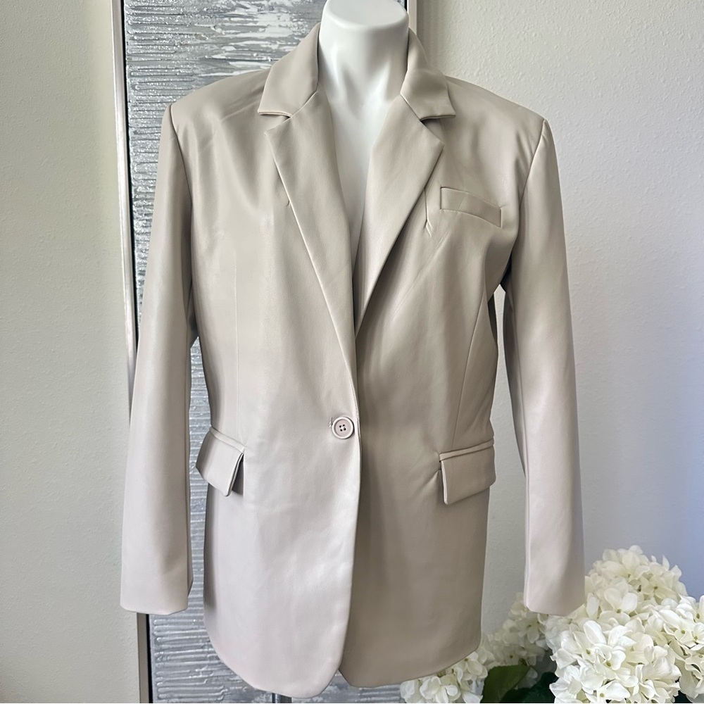 BLANKNYC Faux Leather Cream Blazer Size S